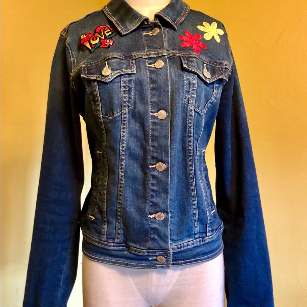 Med Old Navy jacket and Size 7 bellbottoms.